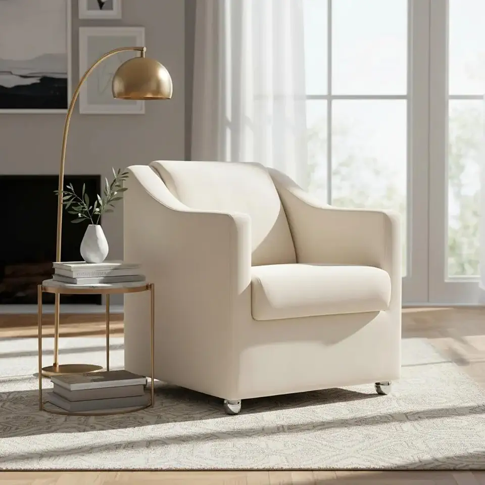 Poltrona Decorativa Mila Confortável Para Sala Recepção Consultório Escritório Manicure Cadeira Reforçada Para Sala De Espera Pés Cromado - Clique E Decore (Bege)