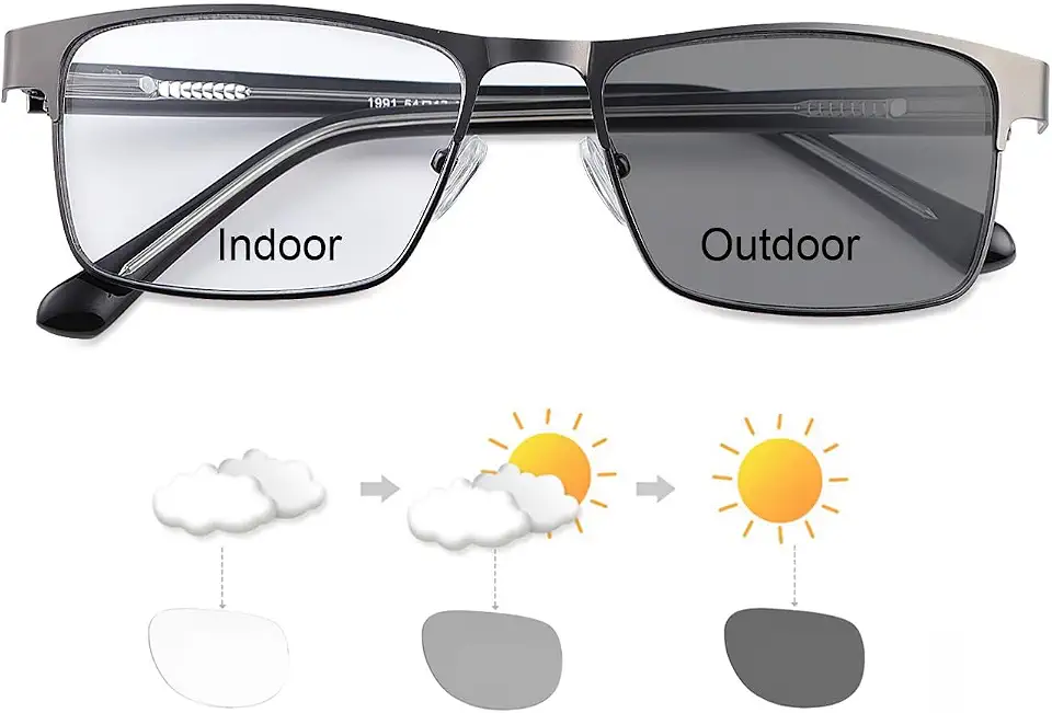 MIRYEA Óculos De Grau Fotocromáticos Para Miopia E Visão De Longe, Óculos De Sol Com Lentes Fotossensíveis Para Homens E Mulheres, Estilo Retrô, Leves, Com Grau Negativo, Armação Preta Completa
