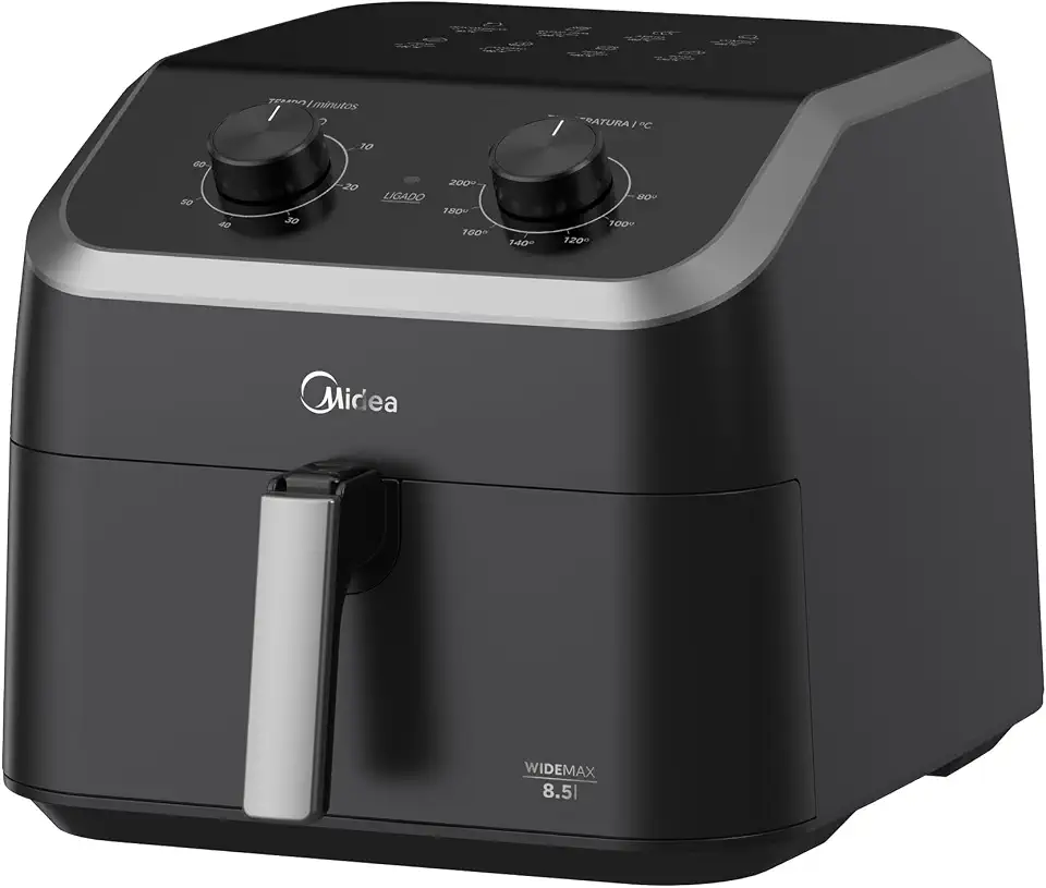 Fritadeira Midea Air Fryer 8,5L, design com dois botões, ampla faixa de temperatura de 80°C a 200°C, cesto antiaderente e prato para vegetais, 1900W, 220V, FWM85P2