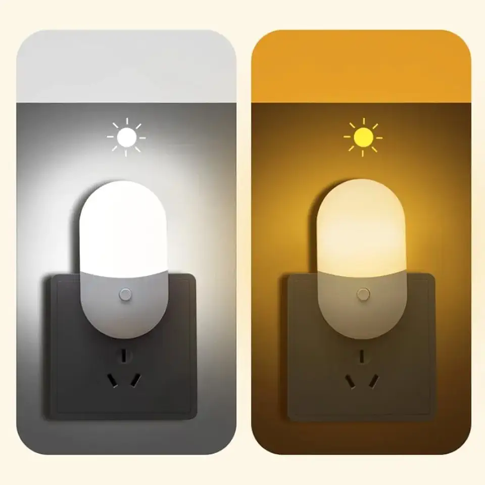 Kit 2 Luminárias De Tomada Infantil LED Bivolt Luz Noturna Quente Fria Mini Abajur Para Quarto Bebê Corredor Decoração Compacta Econômica Com Interruptor Segurança Iluminação Decorativa Moderna