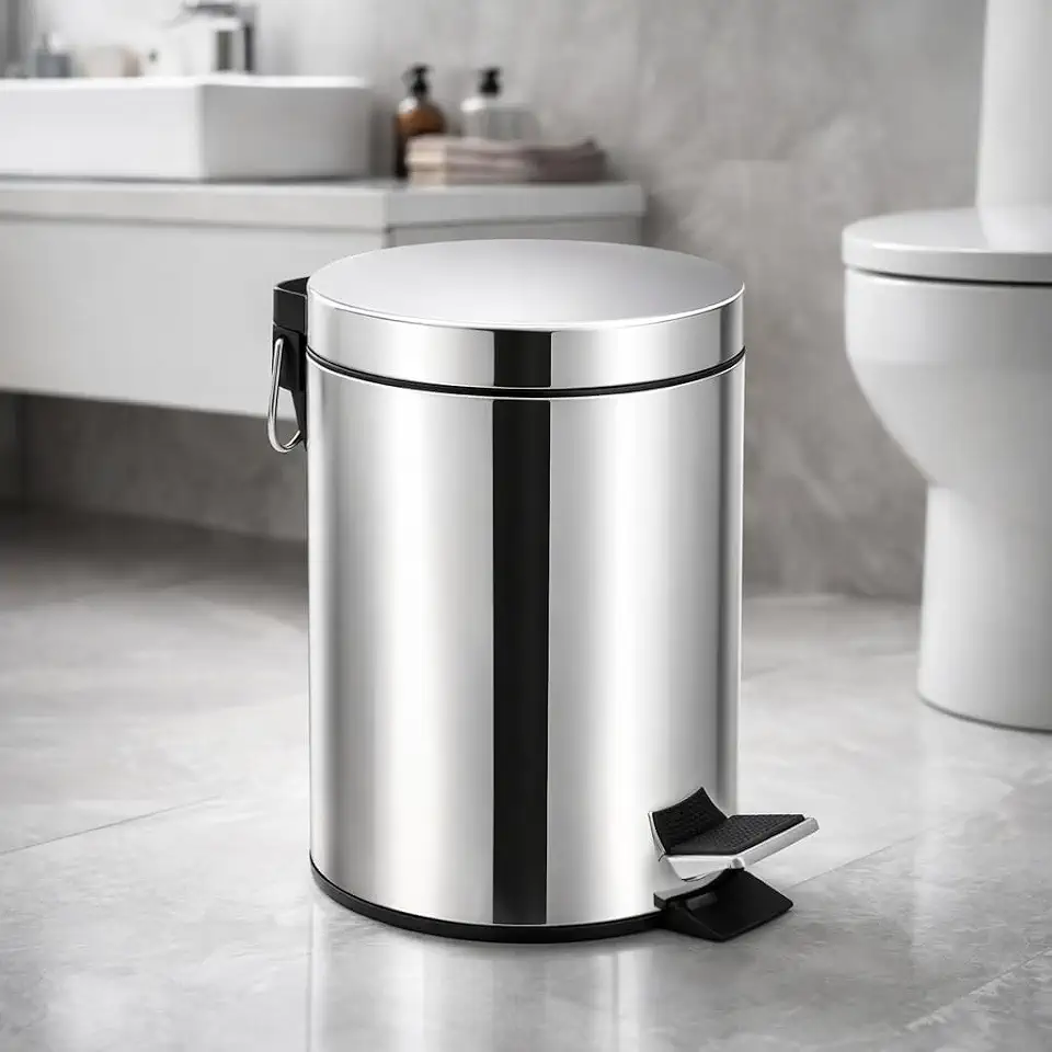 Lixeira Inox Premium 5L com Pedal Antiderrapante Balde Removível e Alça Tampa Suave Premium para Banheiro Cozinha e Escritório Resistente Elegante Compacta Fácil de Limpar Antiodor Soft Close