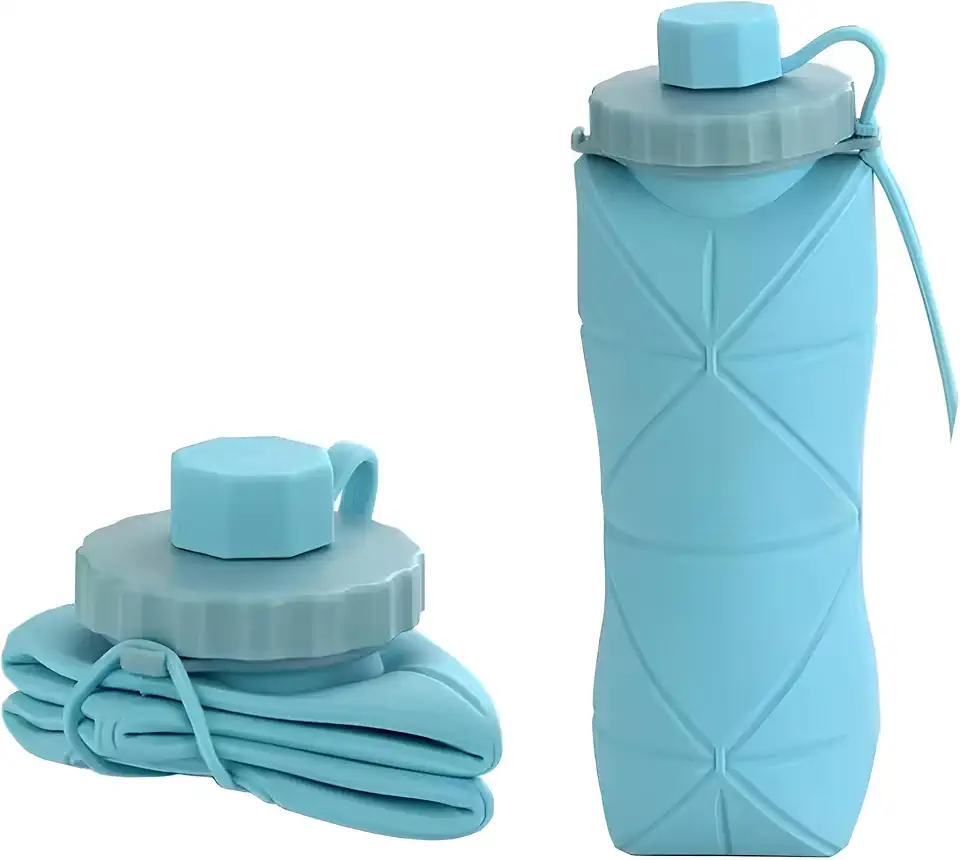 Garrafa De Água Dobrável Retrátil Silicone Portátil Compacta 600ml (Azul)