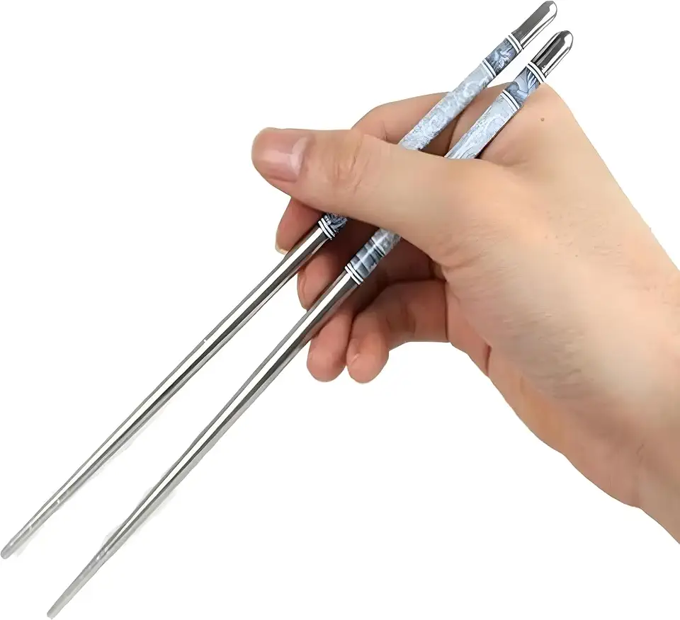 Kit com 6 pares de hashi (12 palitos) - Pauzinhos de cozinha de inox, hashis longos, macarrão, hashis de cozinha para frigideira, cozinha, noodles, comida japonesa, comida chinesa