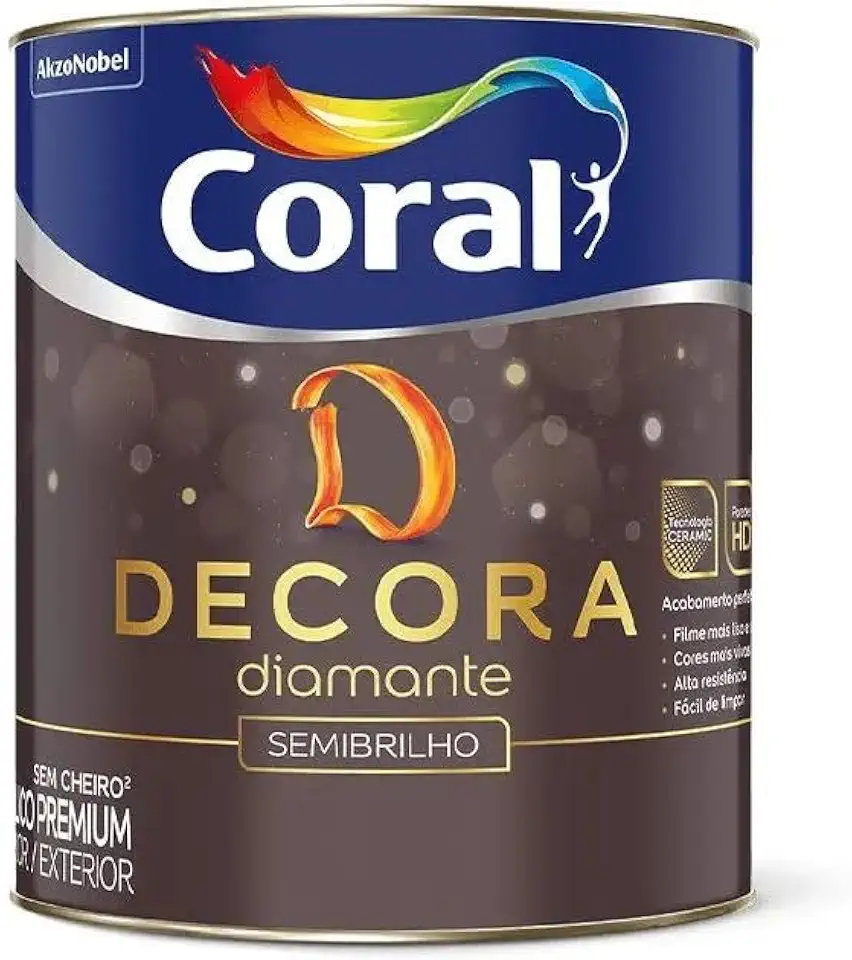 Coral Tinta Acrílica Premium Decora Diamante 800ML Papel Picado Semi Brilho - Alta Resistência, Lavável, Alta Cobertura, Uso Interno e Externo