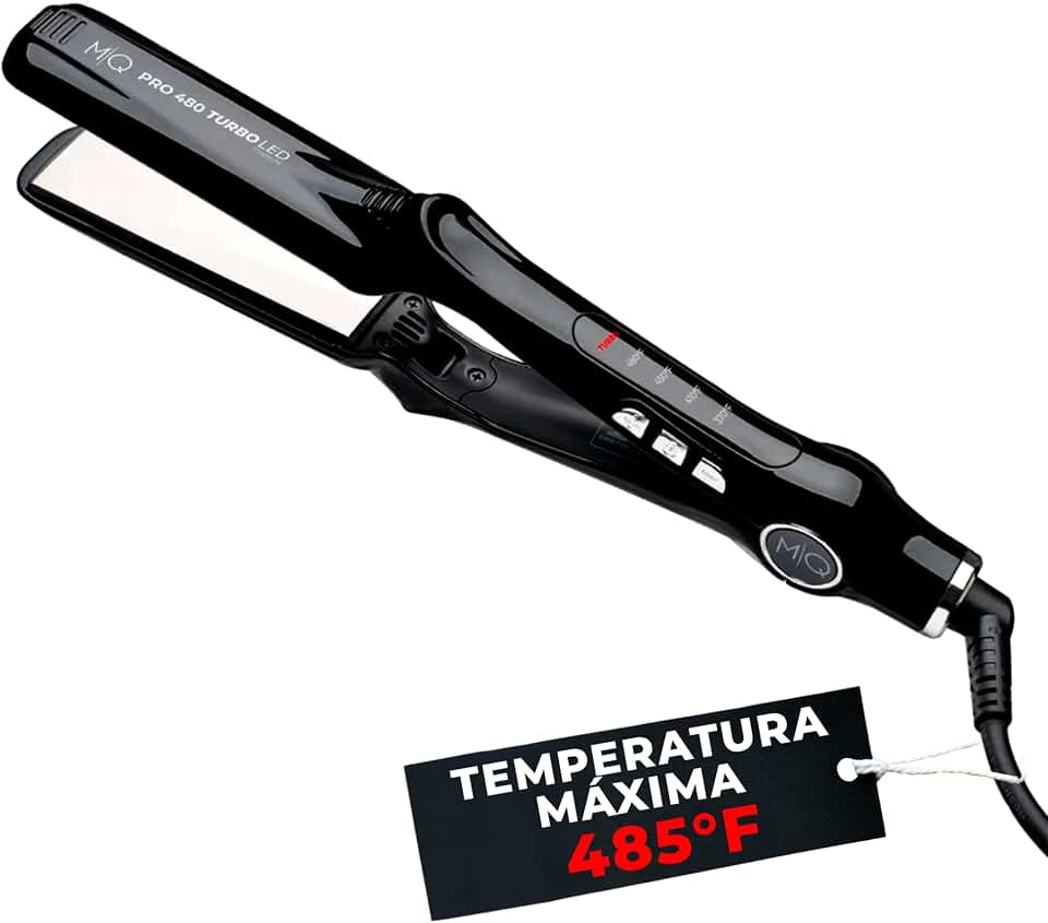 MQ HAIR - Chapinha Profissional de Titânio 485°F Turbo - Bivolt, Design Anatômico, Ultra Suave, Efeito Espelho - 3 Passagens Necessárias, Alisamento Perfeito - Controle Seguro de Aquecimento - Preto | Bivolt, Design Anatômico, Ultra Suave, Efeito Espelho