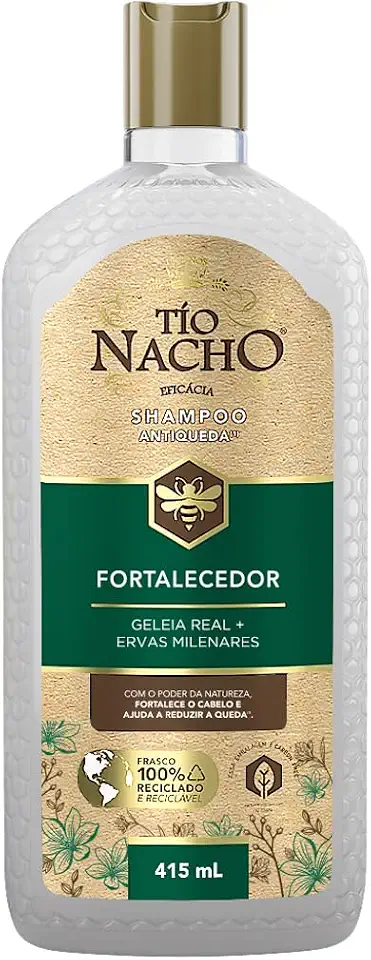 Tío Nacho Shampoo Fortalecedor Antiqueda Natural com Geleia Real e Ervas Milenares – Fortalecimento Capilar, Controle da Oleosidade e Prevenção da Queda 415ml