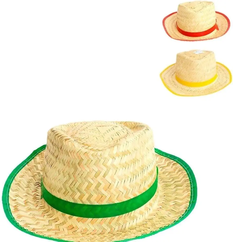 Chapéu de Palha Malandrinho Adulto para Festa Junina. Estilo Caipira Tradicional com Fita Colorida Decorativa, Leve e Confortável para Fantasias e Eventos Temáticos