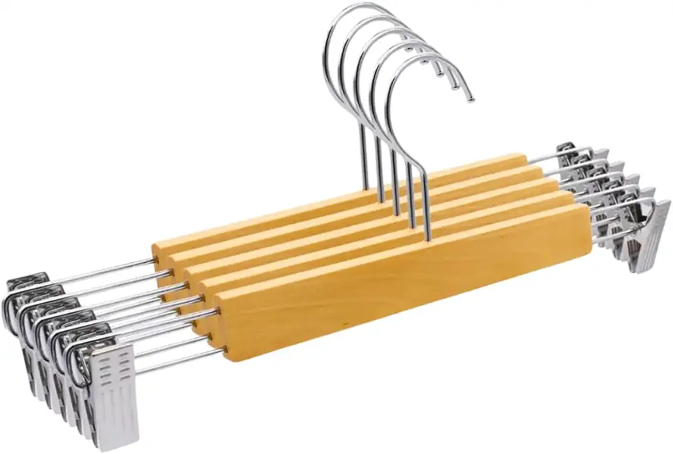 Kit 10 Cabides Madeira Presilha Reto Envernizado Marfim Adulto Premium Calça Vestido Saia Bermuda