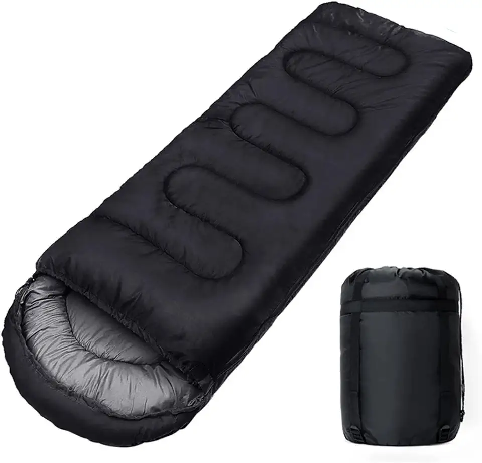 Saco de Dormir Térmico, Preto, Individual, 220x80cm, Resistente à Água, Temperatura -5°C a +10°C, para Adultos, Camping