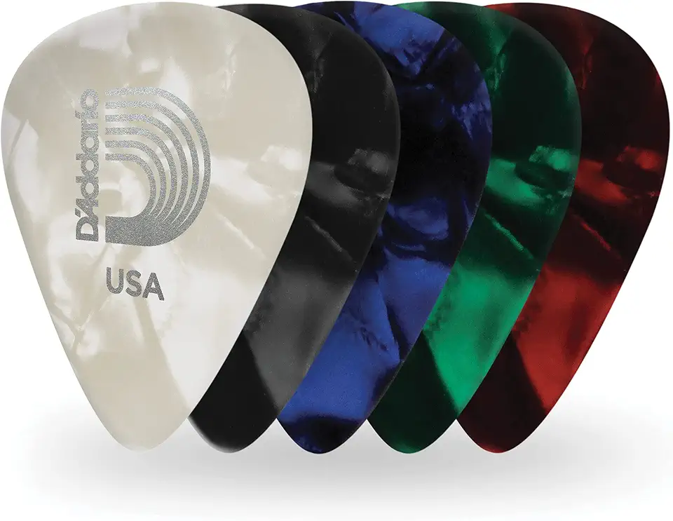Palhetas de guitarra D'Addario sortidas peroladas, pacote com 10, pesadas