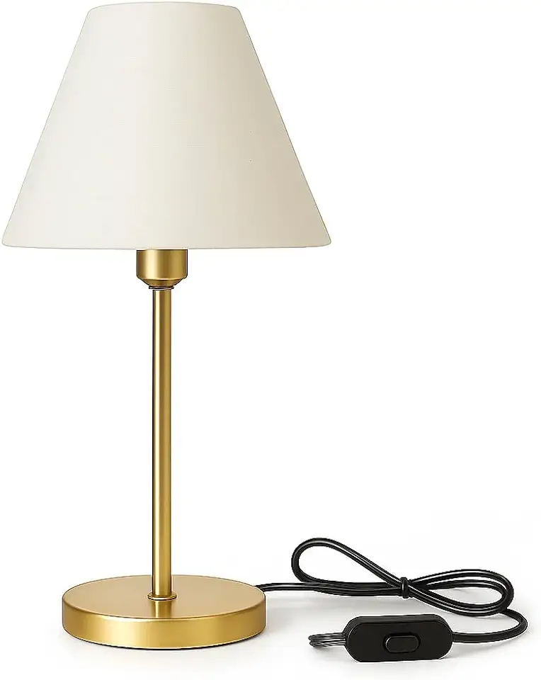 Abajur de Mesa Dourado com Cúpula em TECIDO Branca – Toque Sofisticado para sua Decoração