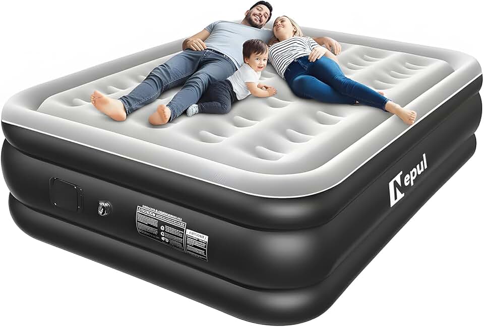 Colchão de Ar Queen Size Premium, Inflável Portátil com Bomba de Lítio Embutida, Cama de Ar para Camping e Casa (Casal)