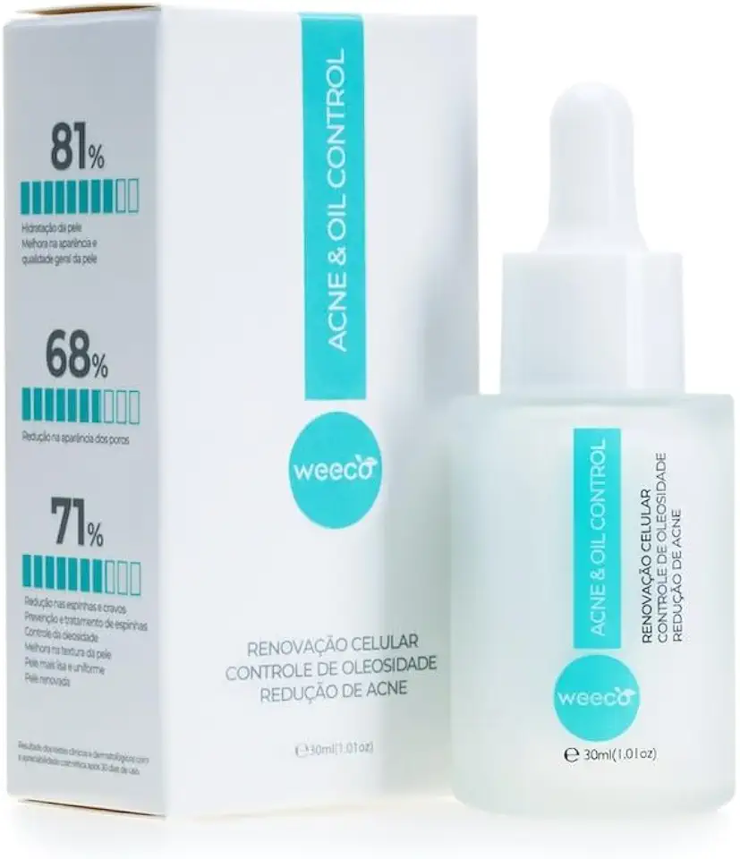 Sérum Facial Controle de Oleosidade, Antiacne e Redução de Poros Weeco 30ml - Dermatologicamente Testado e Vegano