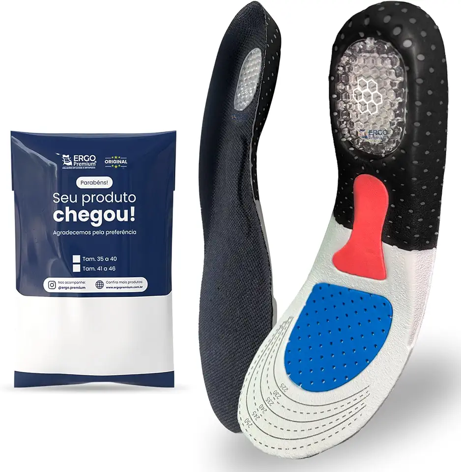 Palmilha Ortopédica com Calcanhar em Gel Soft – | Amortece Impactos, Reduz Dores e Cansaço nos Pés | Ideal para Tênis, Botas, Sapatos e Uso Diário (41-46)