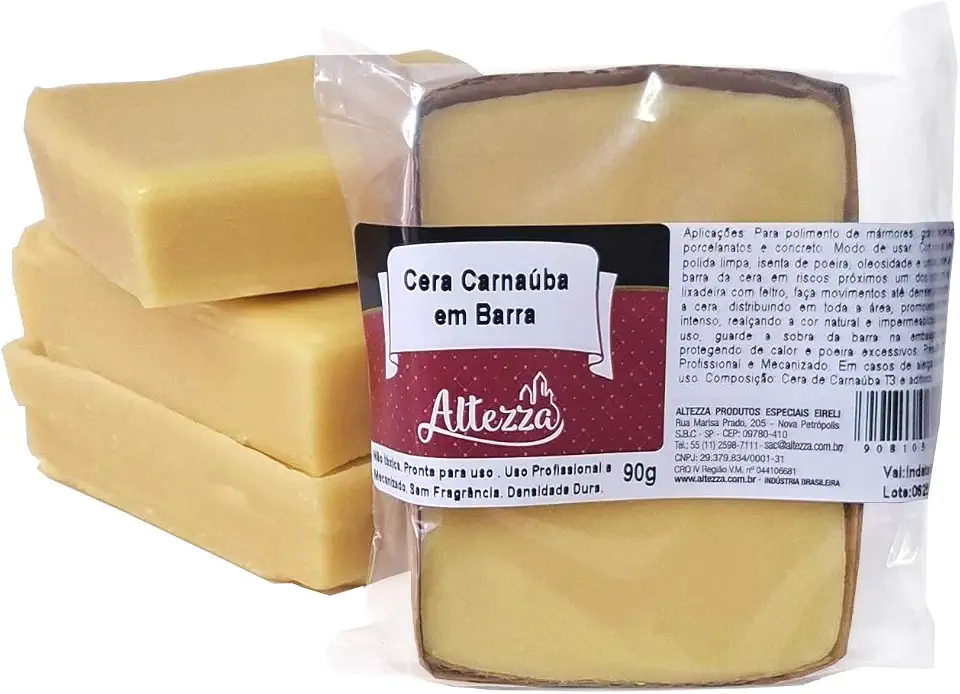 Cera de Carnaúba em Barra para Polimento de Madeira, Mármore, Granito, Porcelanato e Concreto 90g Altezza e Durabilidade, Alto Brilho e Proteção