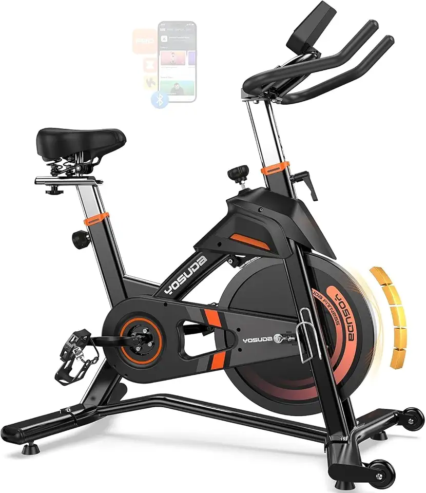Bicicleta ergométrica magnética, bicicleta estacionária para uso doméstico com aplicativo exclusivo, capacidade de peso de 181 kg e volante de inércia de 22,7 kg, bicicleta de ciclismo indoor com suporte para tablet e assento e guidão ajustáveis.