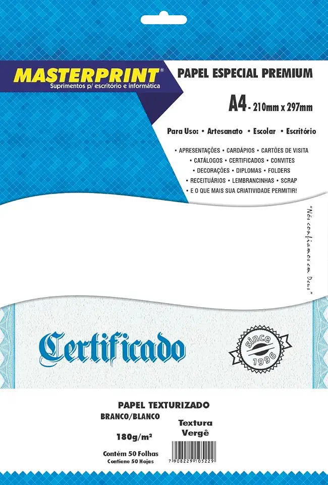 Papel Vergê Branco 120g A4 | Kit com 150 Folhas (3 pacotes de 50 folhas) | Papel Texturizado para Convites e Impressões | Masterprint