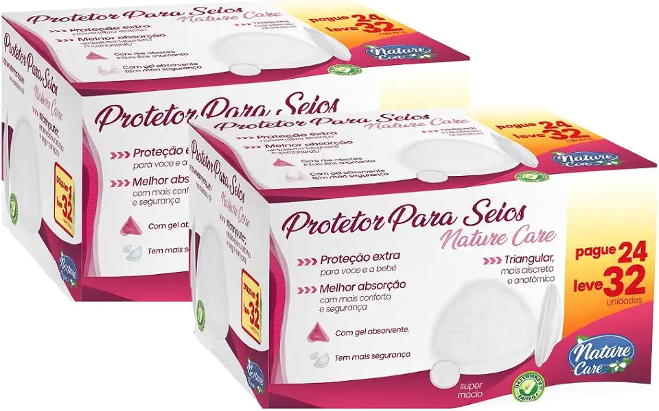 Kit com 2 Caixas de Protetor para Seios Absorvente Nature Care Confortável e Anatômico 64 Unidades