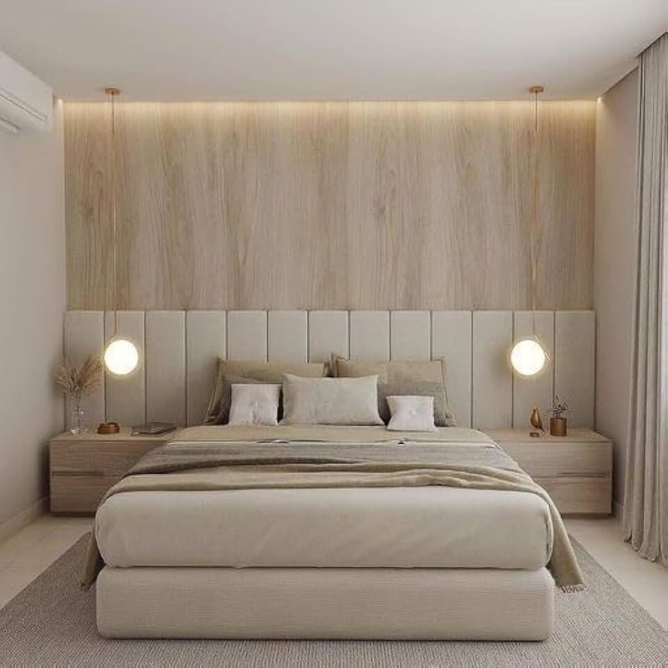 Cabeceiras Estofada Modular Cama Casal King e Super King Painel 2,00mX60cm Módulos Adesivos (Bege)