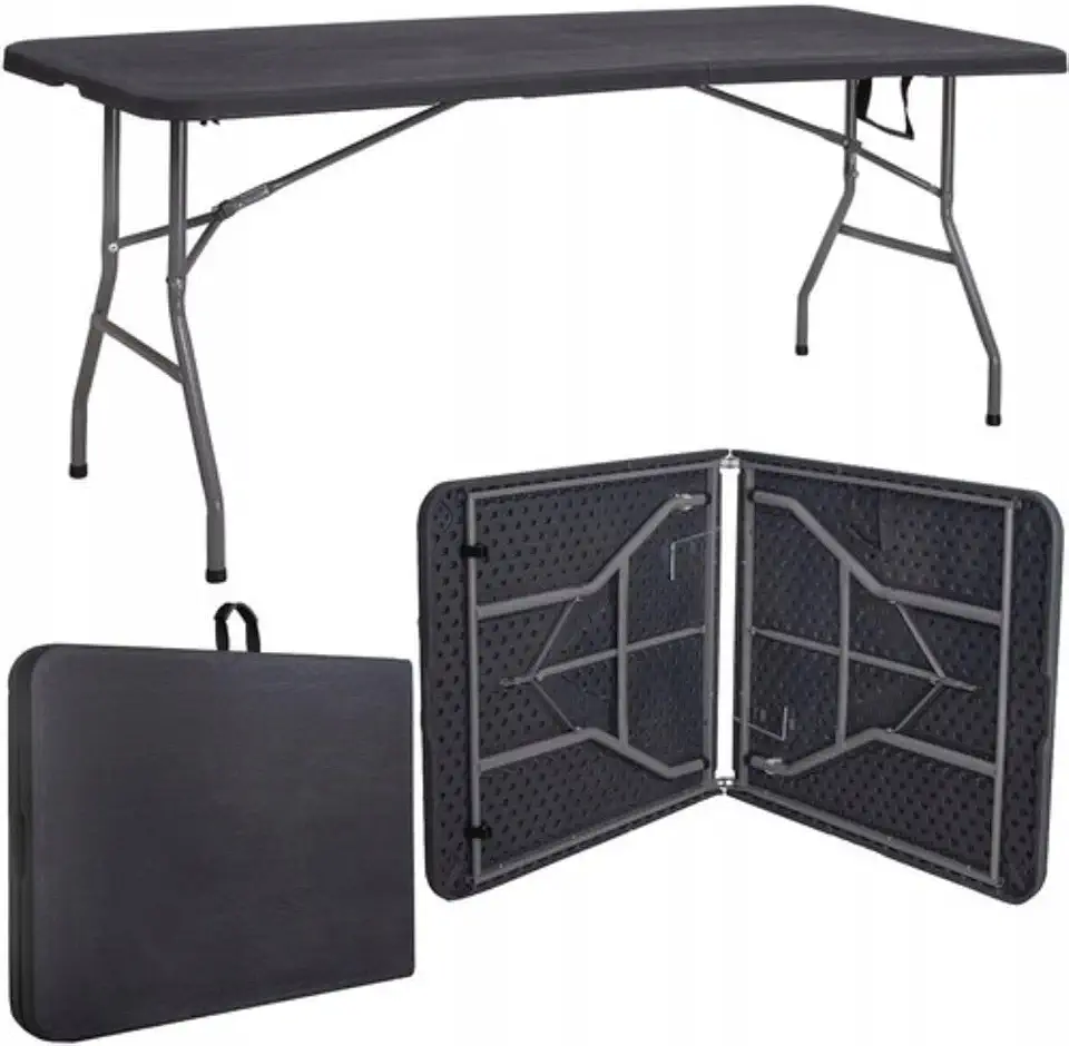 Mesa Dobrável Vira Maleta Com Alça Portátil 1.80m Para Camping Pesca Jardim Área Externa Ou Interna Salão De Festas Gourmet Luvinco (Preto)