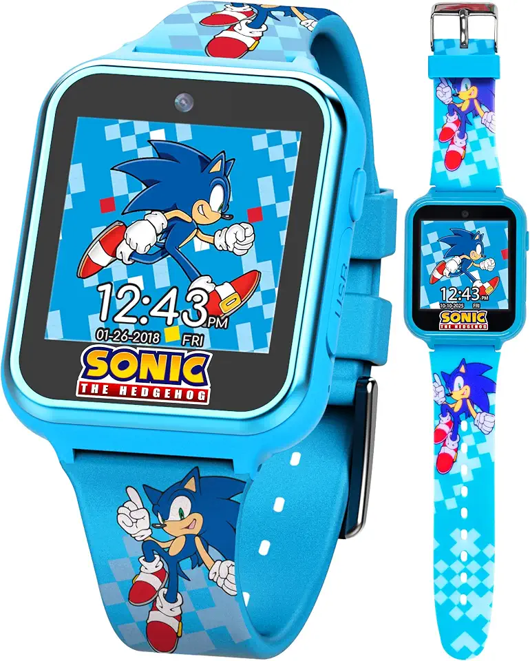 Accutime Relógio inteligente infantil SEGA Sonic The Hedgehog azul educativo com tela sensível ao toque para meninos, meninas, crianças pequenas, Azul sônico, 40mm, Moderno