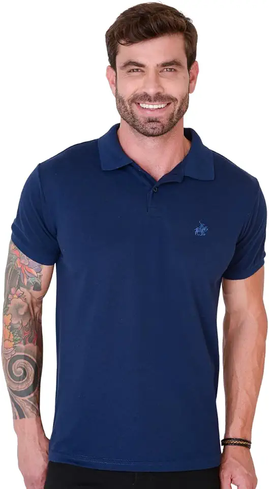 Camiseta Gola Polo Masculina Básica Piquet com Bordado, Confortável, Leve, Respirável, Manga Curta, Cores Básicas