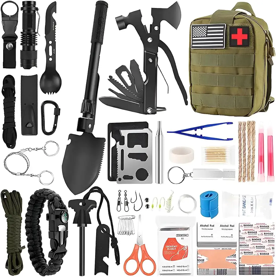 Kit de sobrevivência para camping, resgate ao ar livre, baú de tesouros, ferramentas de sobrevivência, kit de primeiros socorros