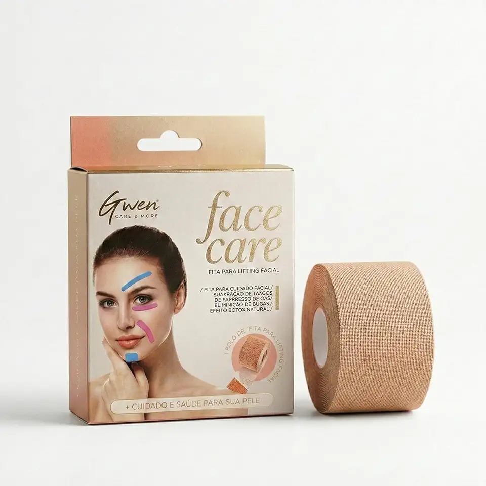 Fita Efeito Lifting Facial Tape Anti Rugas Sinais Rosto 5 Metros Adesivo (Nude)