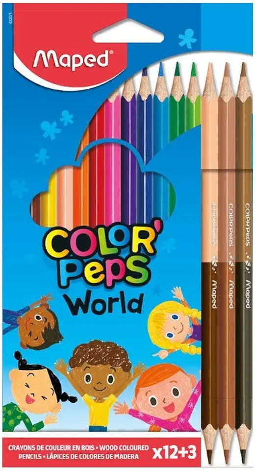 Lápis de cor, Maped, Color Pep´s, 832071ZV, 12 Cores + 3 Lápis Duo Cores da Pele, Multicolorido, 832071