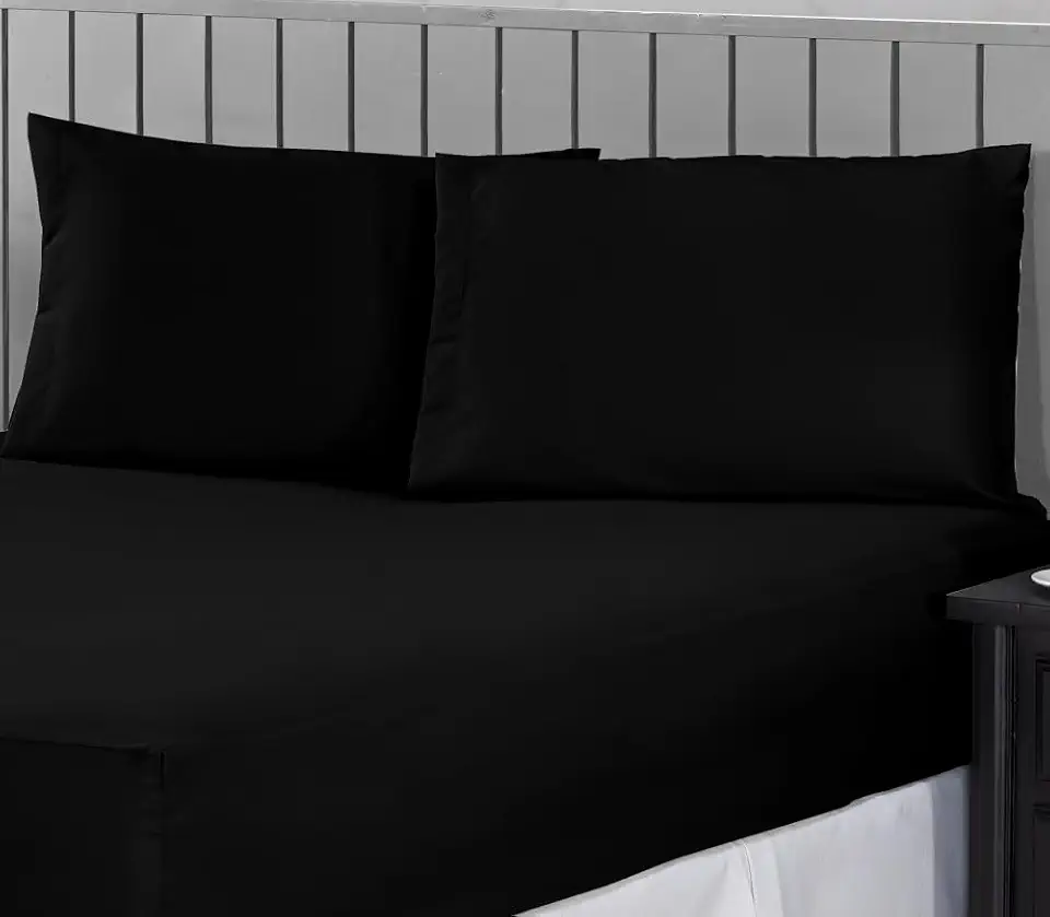Jogo de Cama Casal Padrão 400 Fios Percal 03 Peças Com Barra, Antiácaro, Anti-pilling com Toque Macio - Preto
