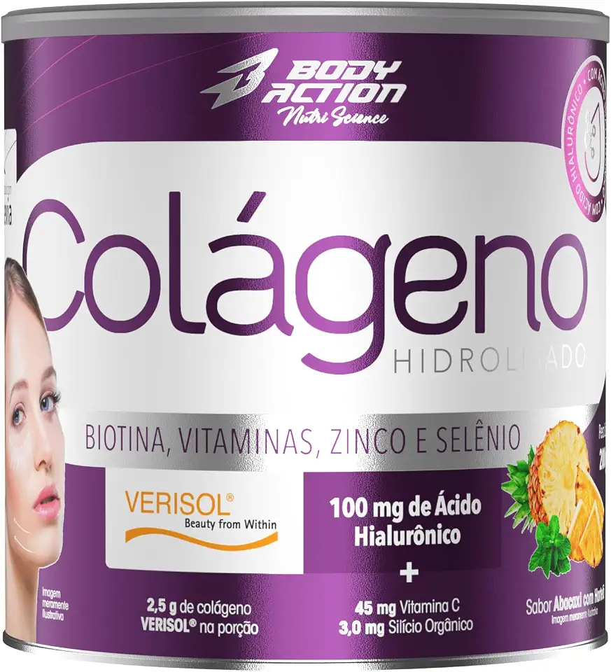 Colágeno Verisol com Ácido Hialurônico 200g Sabor Abacaxi com Hortelã Bodyaction