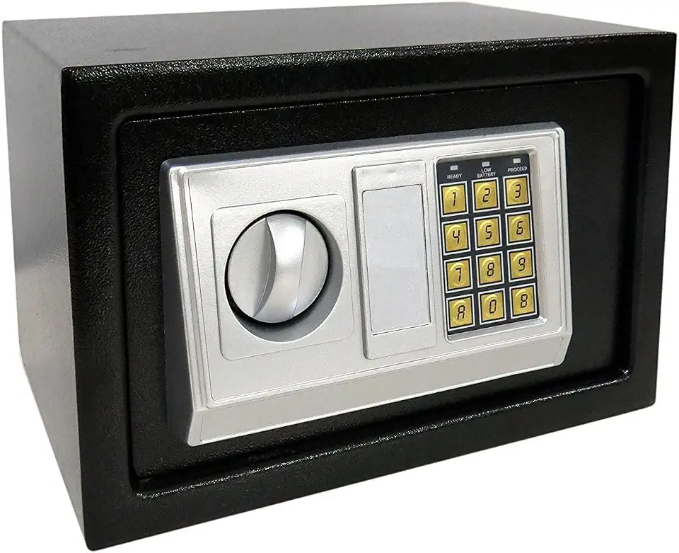 Cofre Eletrônico Digital em Aço Com Teclado e Chave Reserva (PRETO, MEDIO 31X20X20 CM)