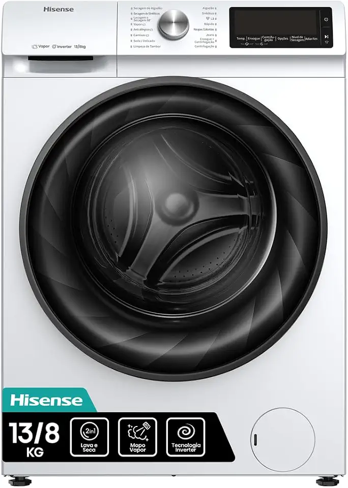 Hisense Lava e Seca, 13kg Lavagem/8kg Secagem, Steam, 13 Programas, Motor Inverter, Painel Touch, Branco WD13X - 127V