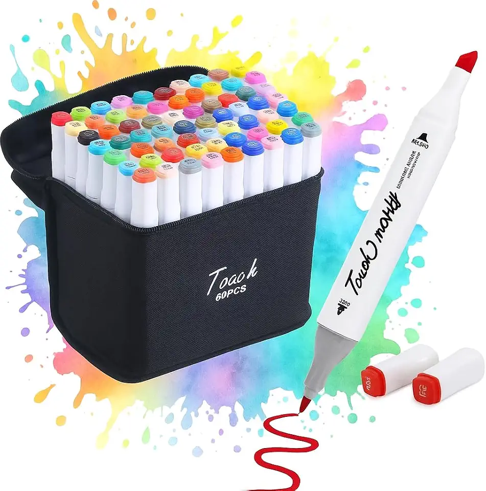 Caneta Marcador Touch 60 Cores Para Colorir Desenho Conjunto De Canetinhas Pontas Duplas Codificados por Cores Vivas para Pintar Bobbie Goods