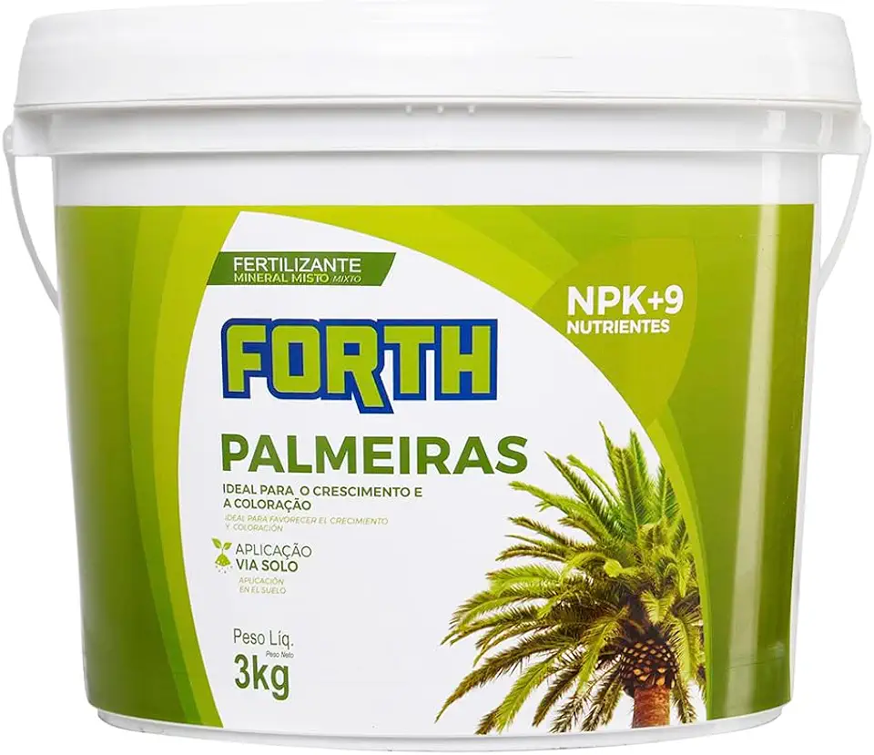 Adubo Forth Palmeiras, Fertilizante Mineral, NPK + Micronutrientes, Coqueiros, Nutrição Balanceada, Coloração de Folhas, Frutificação, Balde, 3kg