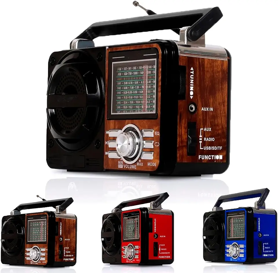 Rádio Portátil Fm/Am Bluetooth Usb Bivolt E Pilha - Caixa De Som 110V/220v Vintage Antigo Retro Recarregavel (Marrom)