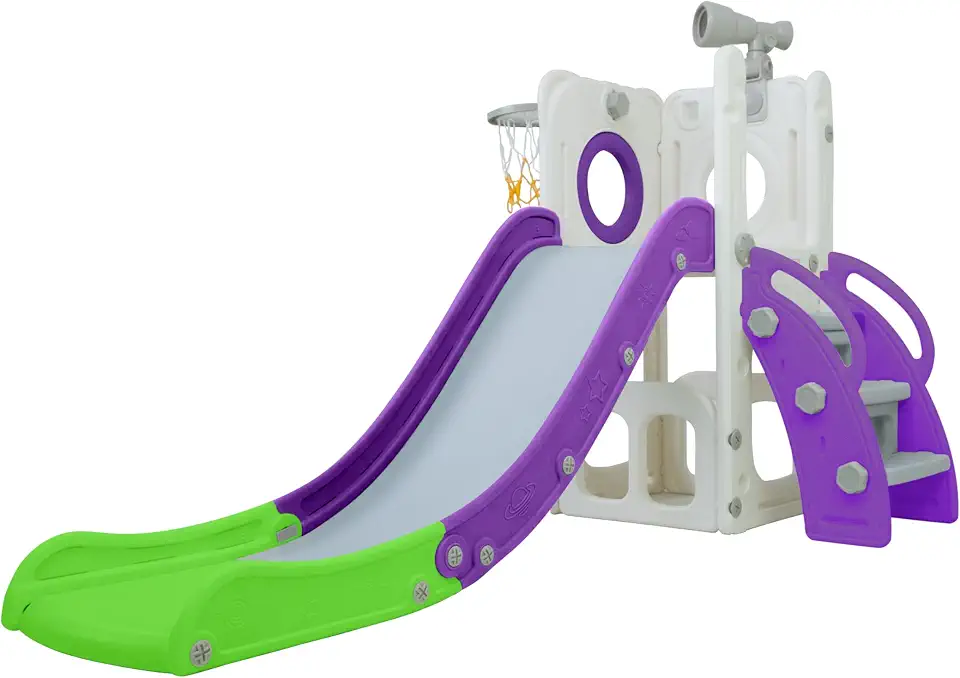 Freso Baby Playground Infantil 4x1 Mini Mundo Infinity 1 Torre, Para Crianças de 1 a 4 anos, Compacto e Fácil Montagem, com Escorregador, Cesta de Basquete e Bola, Escalada, Luneta