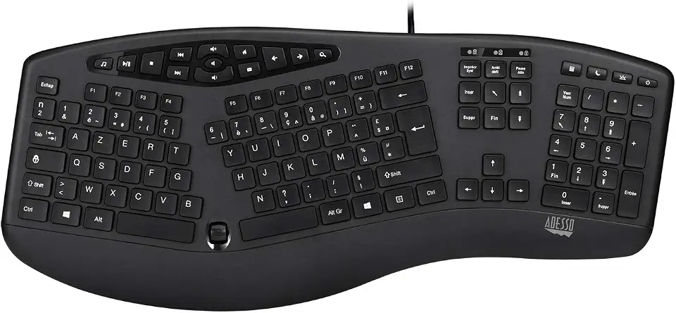 Teclado de mesa ergonômico Adesso Akb-160UB Truform Media 160, preto