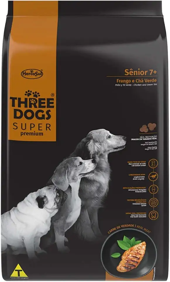 Three Dogs Ração Super Premium Senior Frango Chá Verde 15Kg