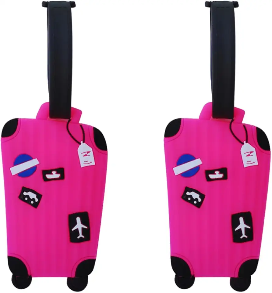 Kit 2 Identificador de Mala de Viagem Tag de Bagagem Férias Avião Etiqueta de Silicone Premium (ROSA, MALINHA)