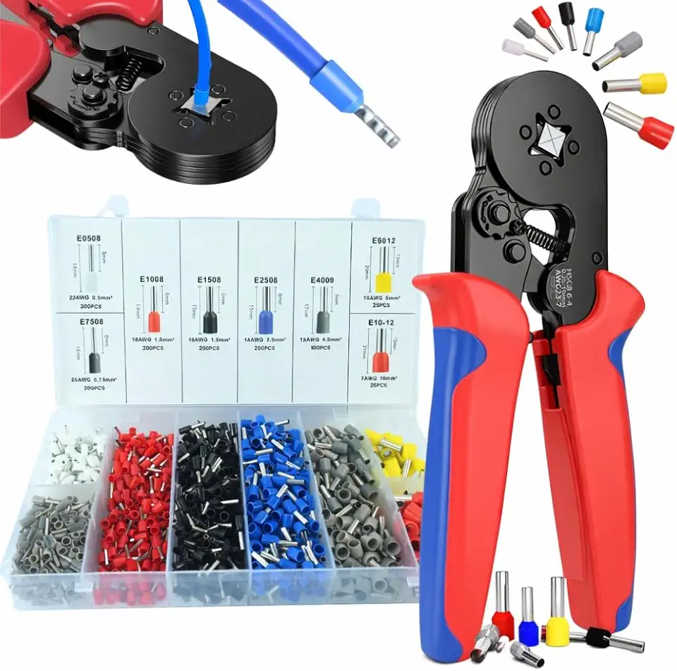 Alicate Crimpar Prensa Terminal Tubular Crimpador Ilhós 0,25 Até 10mm Kit Eletricista Profissional 1200 Ilhós Terminais Elétricos Profissional Conectores Elétricos Instalações Elétricas