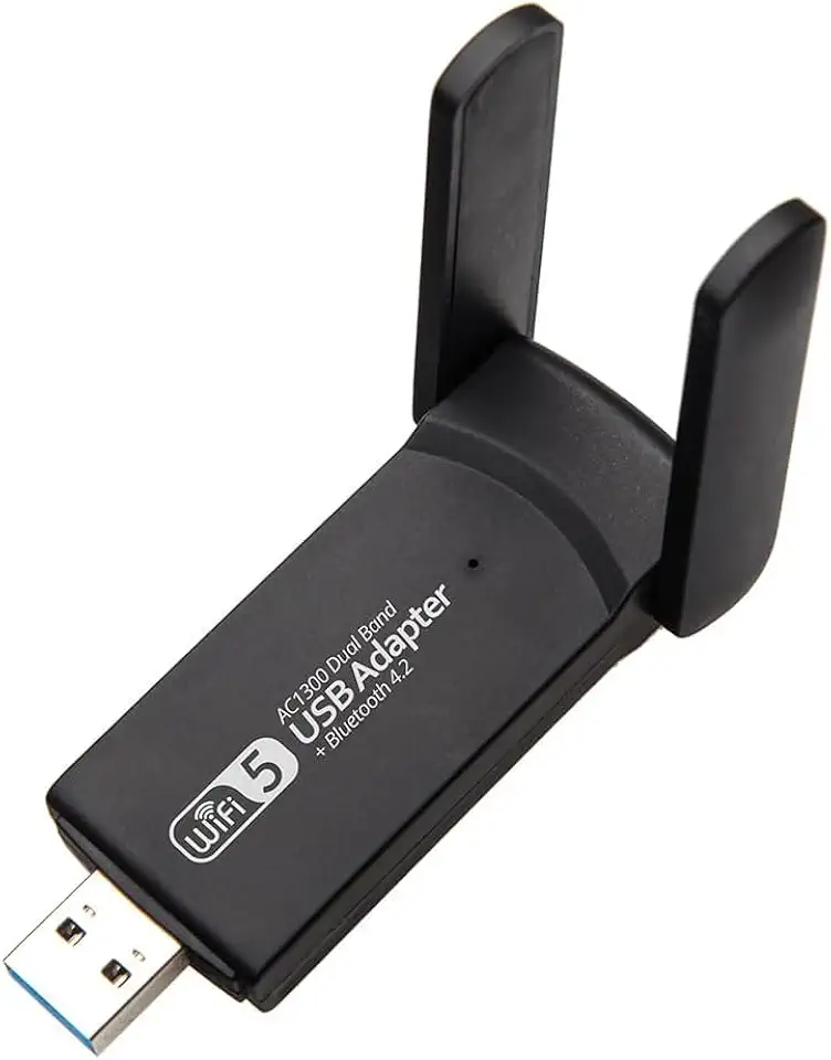 Adaptador WiFi USB Dual Band AC1300, 2.4GHz e 5GHz, 1300Mbps, Antena Dupla, Preto Premium
