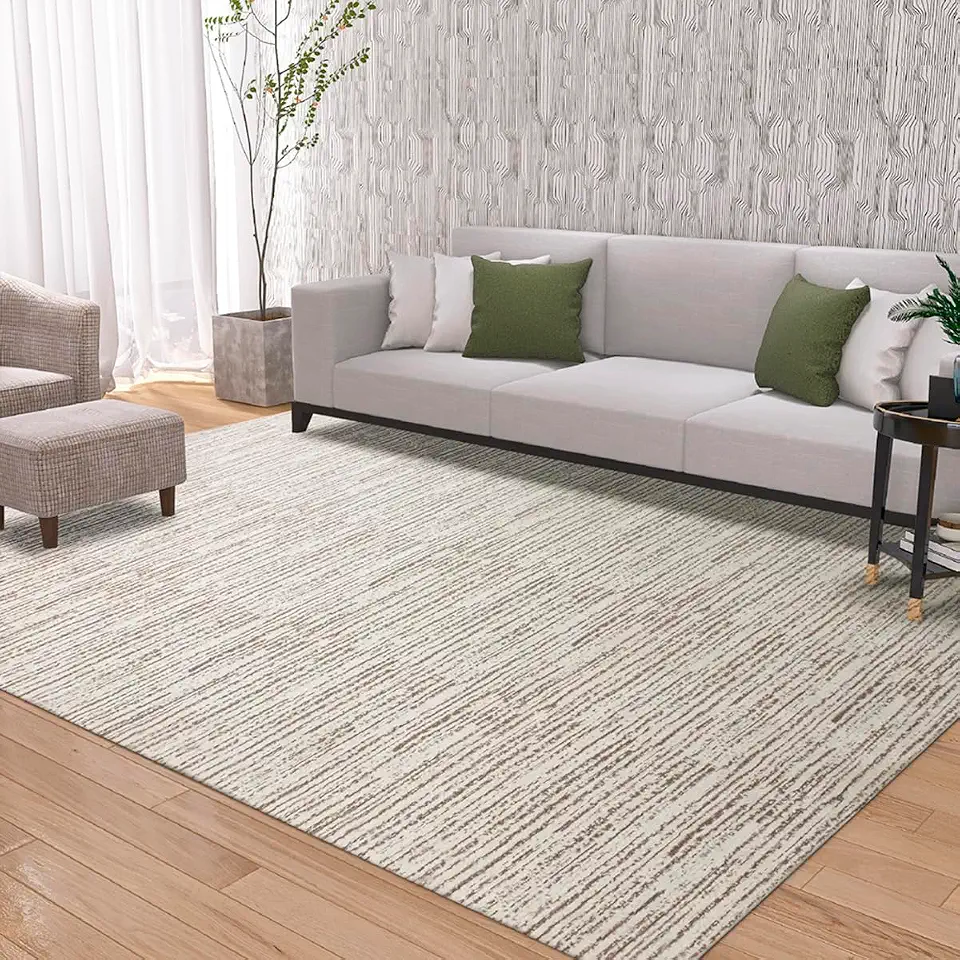 Tapete Sala Quarto Rústico 2,00m x 3,00m Grande Antiderrapante Decoração Boho Bege Mesclado Cru Caramelo Artesanal de Tear Jacquard Lavável na Máquina