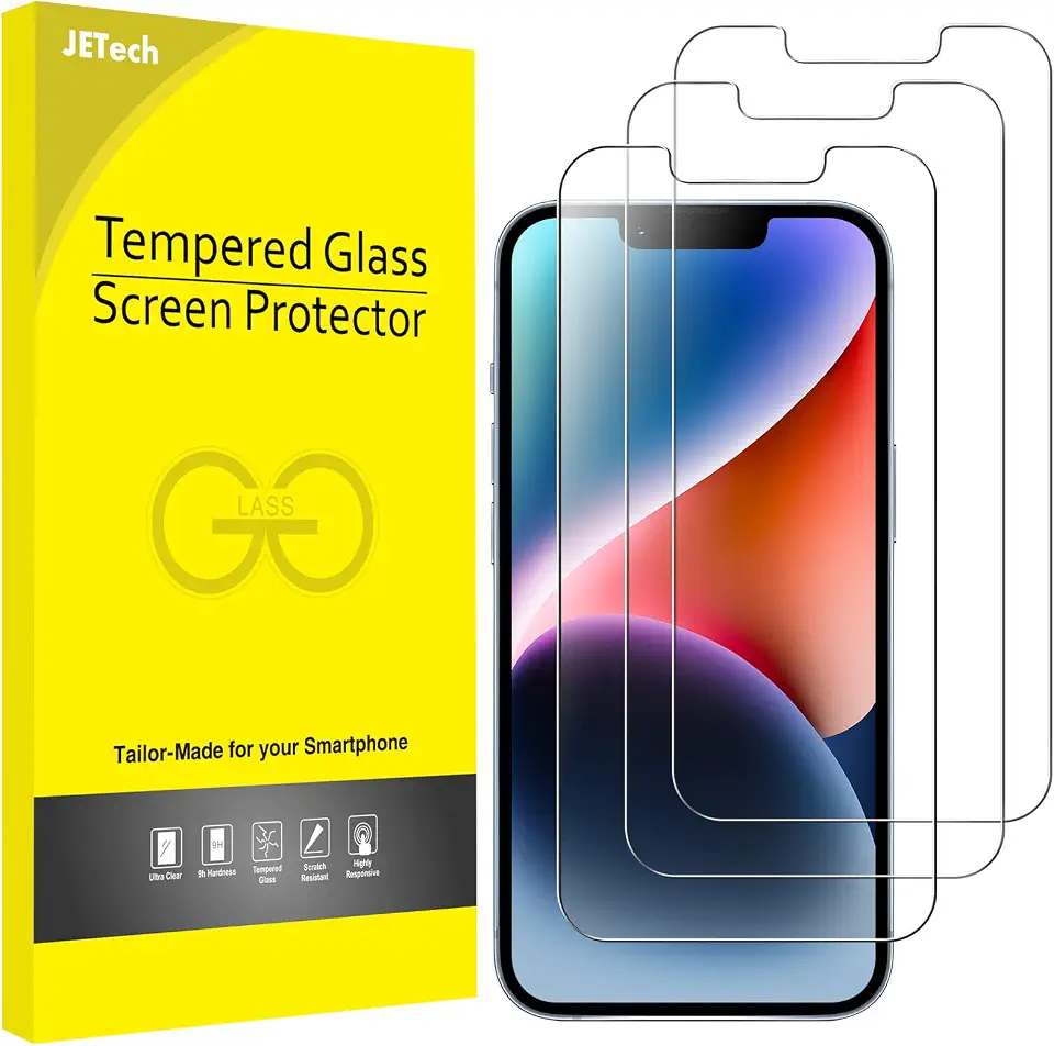 JETech Película de Vidro Temperado para iPhone 17e (2026) / iPhone 16e / iPhone 14, Protetor de Tela, HD Transparente, Tela 6,1 Polegadas, Pacote com 3