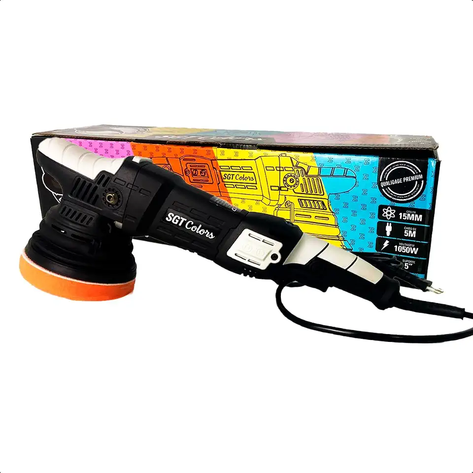 Politriz Roto Orbital Colors Preta 15mm 110V 1050W Baixa Vibração 6 Velocidades Cabo Siliconado 5m Refino Lustro Enceramento Polimento Automotivo (Preta)