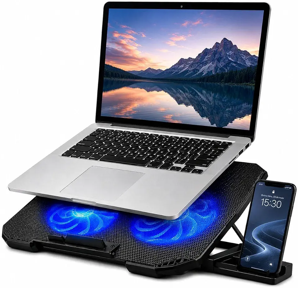 Base Refrigerada para Notebook com 2 Coolers LED, Ajuste de Altura e Suporte Ergonômico USB
