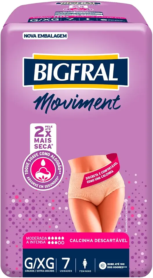 Roupa Íntima Bigfral Moviment Feminina G/XG 7 Unidades