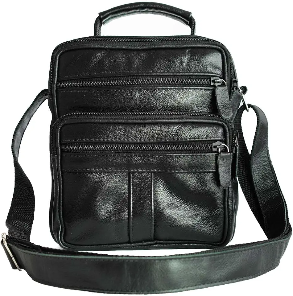 Bolsa de couro legitimo transversal masculina e feminina, media, anti furto