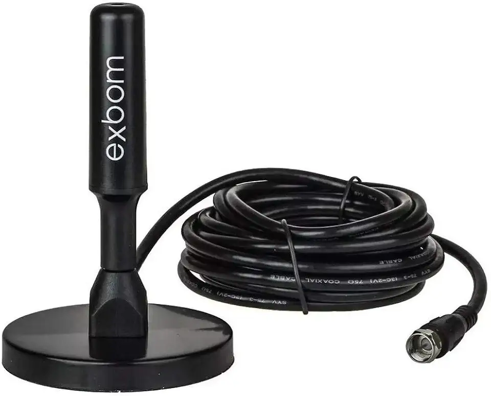 Antena Digital Amplificada HDTV/UHF/VHF Interna e Externa 5m Base Imã prova d'água 4dBI - Exbom