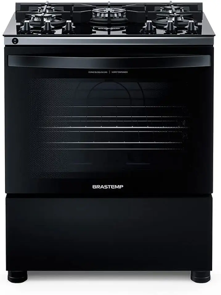 Fogão 5 Bocas de Piso Brastemp Mesa de Vidro Bivolt Preto BFS5VCE